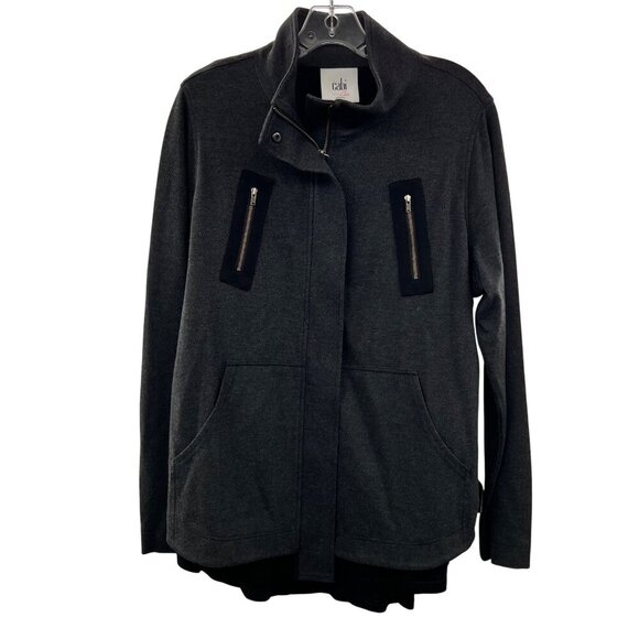 Cabi Womens Belted Jacket Long Sleeve Mesh Back Gray/Black Size Medium Pockets - Picture 1 of 9